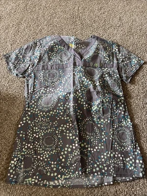 WonderWink Wonderflex Scrub Shirt Grey, Purple, & Lime Womens M - Image 1 of 3