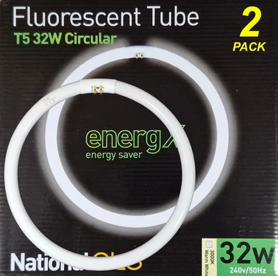 2 x 32W T5 Triphosphor Circular Fluorescent Tubes Lamps 3000K Warm White 1800Lm - Image 1 of 4