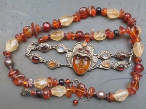 SAJEN Sterling silver 925 Amber Garnet Moon stone Citrine Necklace - Picture 1 of 11