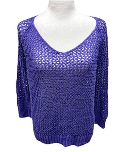 JC Penney Sweater Womens Size XL Purple Open Knit Fairy Grunge Beach Sheer Boho - Picture 1 of 9