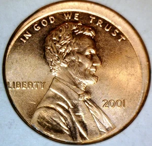 2001 ERROR OFF CENTER Lincoln Cent NICE BU + RED O/C Coin   FREE SHIP - Picture 1 of 2