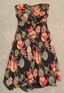 Harari Seidenkleid mit Slip Gr. L Vogel & Blumenmuster transparent asiatisch lang - Bild 1 von 7