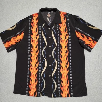 Tori Richard Harley Davidson Short Sleeve Button Up Black L Shirt Rockabilly - Image 1 of 4