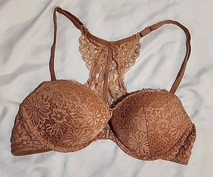 Auden Plunge Coverage Push Up Racerback BH 36A Spitze Frontverschluss Dusty Peach - Bild 1 von 6