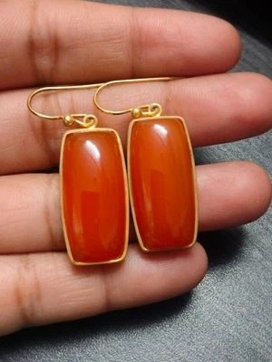 Orecchini pendenti con pietre preziose corniola in argento sterling 925... - Immagine 1 di 4