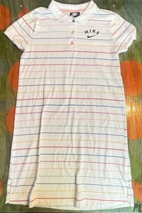 Nike Sportswear Girls Polo Dress XL Extra Large White Multicolored Stripes Colla - Picture 1 of 7