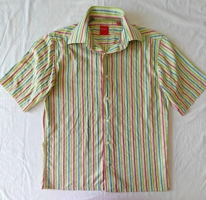 Report Collection Men Cotton Shirt, Rainbow Striped Print, Green Salad, S size - Picture 1 of 20