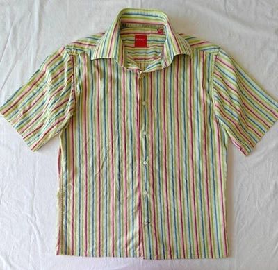 Report Collection Men Cotton Shirt, Rainbow Striped Print, Green Salad, S size - Image 1 of 4