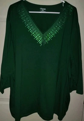 Top Liz Me for Catherines 4X Manga Larga Cuello en V Verde Navidad Algodón Elástico  Foto 1 de 4
