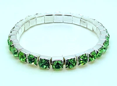 B014 银色 6 毫米绿色水钻水晶拉伸网球假手镯 — 第 1/4 张图片