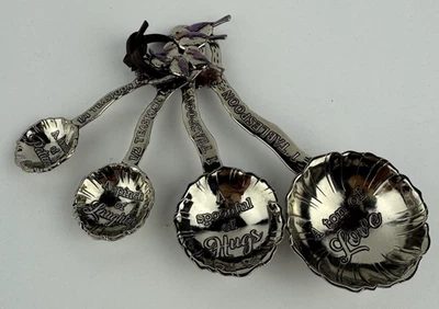 Bird Measuring Spoons Silver Tone Dash of Patience Flowers 4 Pc Set - Image 1 of 4