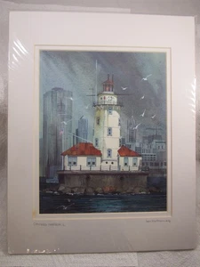 LOU McMURRAY WATERCOLOR PRINT SIGNED LIGHTHOUSE CHICAGO HARBOR, IL. - Picture 1 of 3