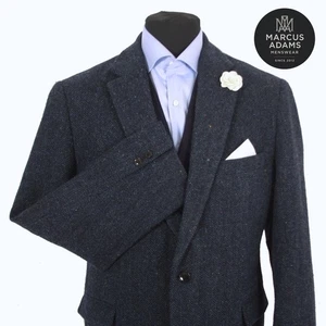 Harris Tweed Jacket Blazer 44S Herringbone Country Weave Hacking Hunting Blue - Picture 1 of 12