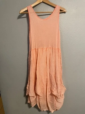 SAGA Dress Womens 1 Peach Sleeveless Tank Drop Waist Bubble Cotton Silk Boho - Image 1 of 4