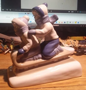 1992 Paul Sebastian Porcelein Children on Sled 3"x6"x6" - Picture 1 of 8