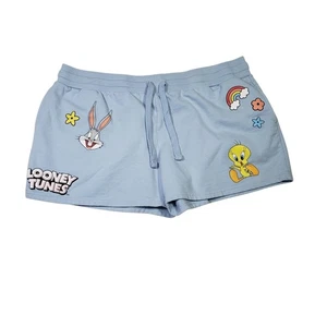 Looney Tunes Womens Knit Shorts Drawstring Stretch Pockets Blue Size 3X - Picture 1 of 9