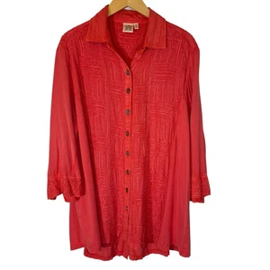 Top túnica perejil y salvia bordada con botones manga 3/4 rosa talla grande 2X boho - Imagen 1 de 11