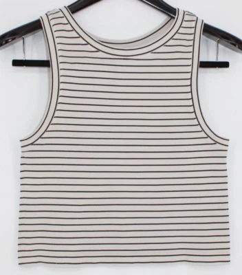 Camiseta sin mangas AURA para mujer talla XL/2XL negra beige a rayas sin mangas elástica Foto 1 de 4