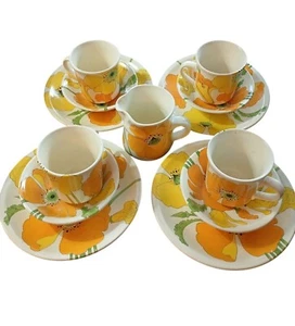 Metlox Poppytrail California Pottery Orange Poppy Set W/ Plates Bowls & Creamer - Picture 1 of 13