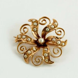 Prendedor Sunburst de perlas semilla de oro amarillo de 10 quilates - Imagen 1 de 5