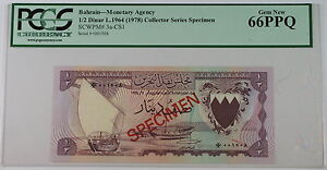 L.1964 (1978) Bahrain 1/2 Dinar Specimen Note SCWPM# 3a-CS1 PCGS 66 PPQ Gem New