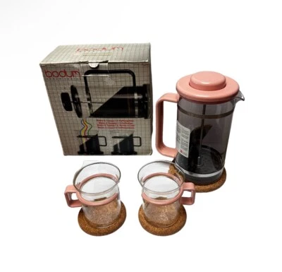 Vintage Bodum Bistro 2 Cup Set Brand New In Box 14 Pink Plunger, Cups & Coasters - image 1 of 4