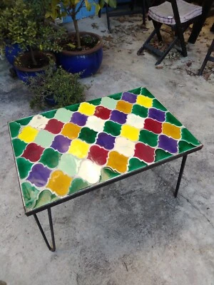 Table basse céramique & fer forgé , Vallauris vers 1960. - Photo 1/4