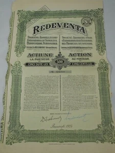 Vintage share certificate stock bond action Redeventa 500 lei 1925 bucharest - Picture 1 of 3