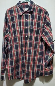IZOD Shirt Mens Large Red Green Plaid Button Up - Picture 1 of 7