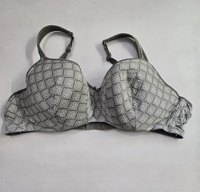 Cacique Women Bra 46C Olive Green White Geometric Balconette Underwire READ - Image 1 of 4
