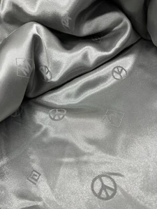 Vintage Liquid Satin Gray Lining Dress Fabric Peace Sign Jacquard 58"W 2 Yards - Picture 1 of 8