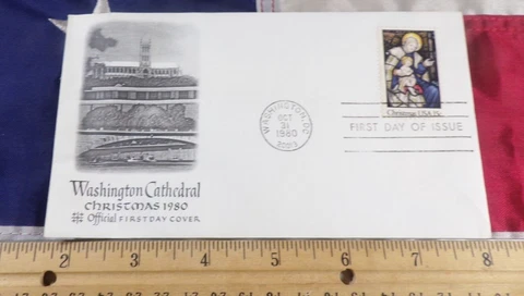 1980 Washington Cathedral First Day Cover Official Christmas Cover Damaged Cover