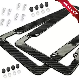 Cubierta de marco de matrícula de fibra de carbono de coche negra delantera y trasera universal tamaño EE. UU. - Imagen 1 de 8