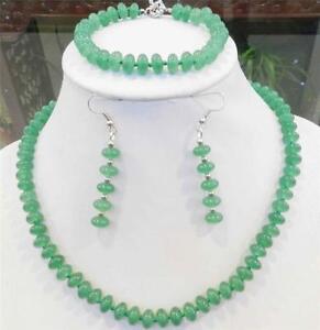 5x8mm Green Natural Aventurine Rondelle Gems Necklace Bracelets Earrings Set