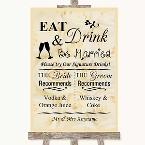 Insegna Matrimonio Personalizzata Crema Rose Firma Bevande Preferite - Foto 1 di 8