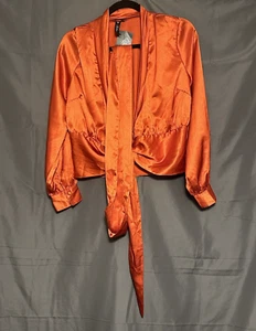 Blusa Influence arancione in raso avvolgente taglia grande manica lunga nuova - Foto 1 di 10