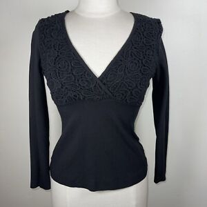 La Perla Black Knit W Lace Bodice Long Sleeve Top Size 40 Wool Rayon Blend