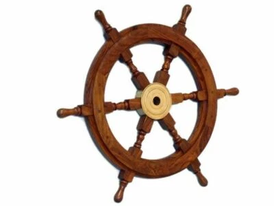 18" Wooden Ship Wheel Collectible Maritime Nautical Boat Steering Wall Decor - Image 1 of 4