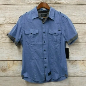 Shirt Marc Ecko Cut & Sew Mens Medium Blue Striped Dobby Stretch Button New  - Picture 1 of 4
