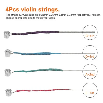 4PCS 3/4 4/4 Violin Strings Set Steel Strings E A D G Wound Fiddle String O7L5 - Image 1 of 4