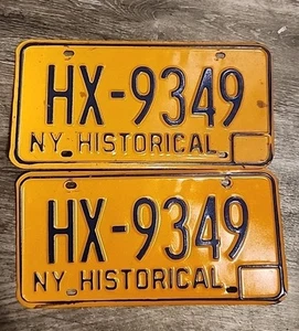 2 Vintage New York State Historical Matching License Plates Set  NY HX 9349 - Picture 1 of 1