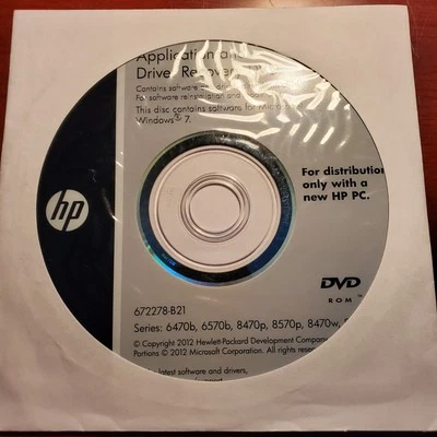 DVD de recuperación de aplicaciones y controladores HP Windows 7 6470b 6570b 8470b 8570p 8470w 672278-B21 Foto 1 de 4
