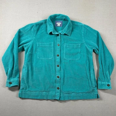 LL Bean Corduroy Shirt Womens MP Petite Shacket Pockets Button Turquoise Chore - Image 1 of 4