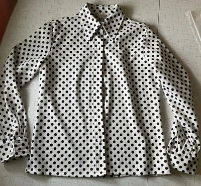 Camisa de lunares vintage de polietileno en blanco y negro con botones para mujer talla M manga larga Foto 1 de 4