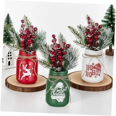  Jarrón de Navidad para centros de mesa: 3 piezas frascos de vidrio de albañil de Navidad con  Foto 1 de 4