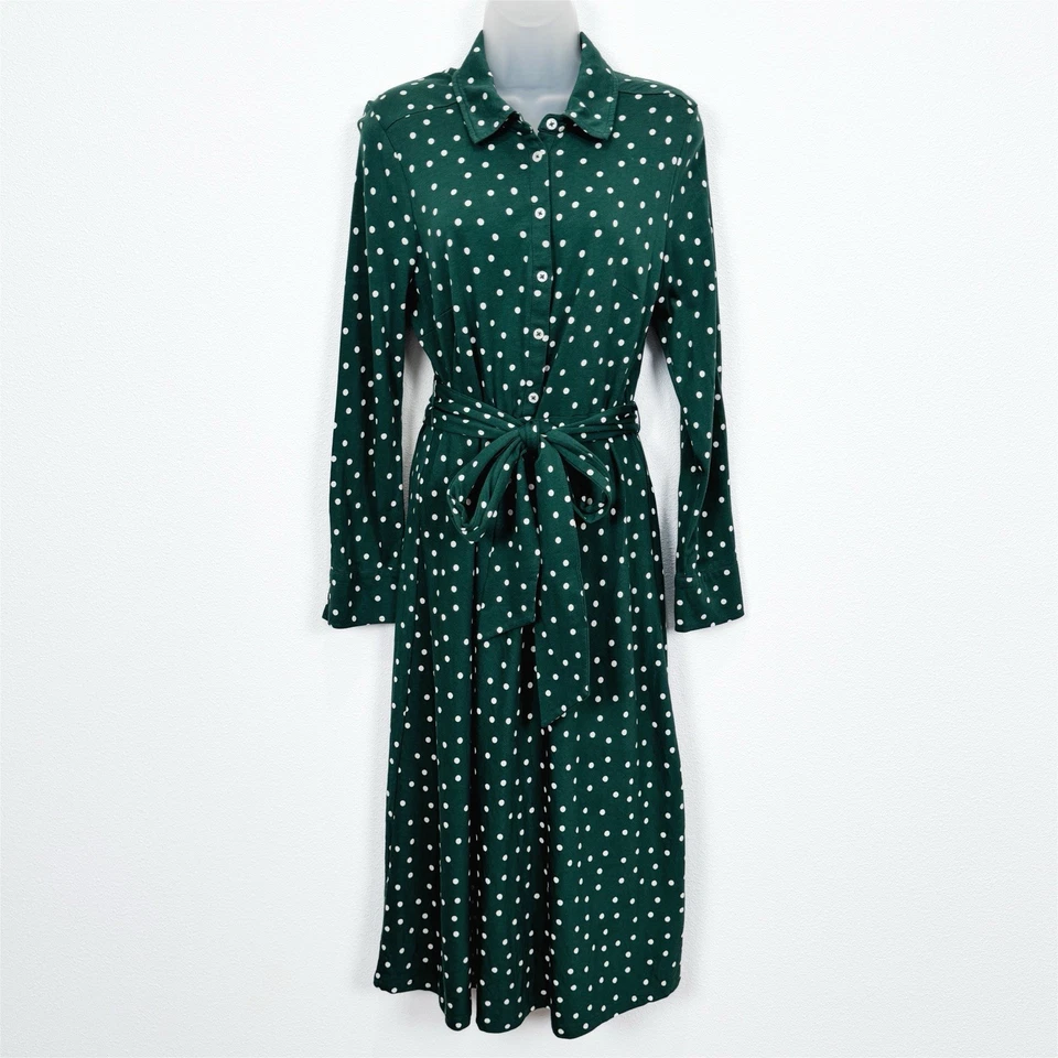 Boden Dress Womens 10P Green Polka Dot Midi Shirt Dress Holiday Preppy Christmas - Image 1 of 4
