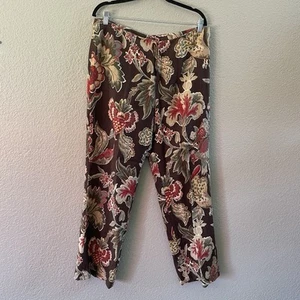 Lauren Ralph Lauren Pants Womens 16W Brown Floral 100% Linen High Rise Wide NWT - Picture 1 of 10