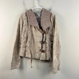 Dean Alan Womens Small Top Blouse Hooded Tan Embroidered Woven Cotton L/S 15890 - Picture 1 of 10