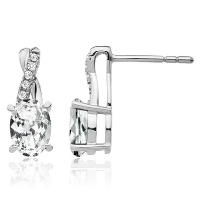 14K Solid White Gold Topaz Diamond Dangle Earrings - Image 1 of 4