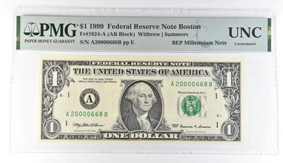 1999 $1 Boston Fr#1924-A FRN BEP Millennium Note PMG Fancy Serial *8084 - Image 1 of 3